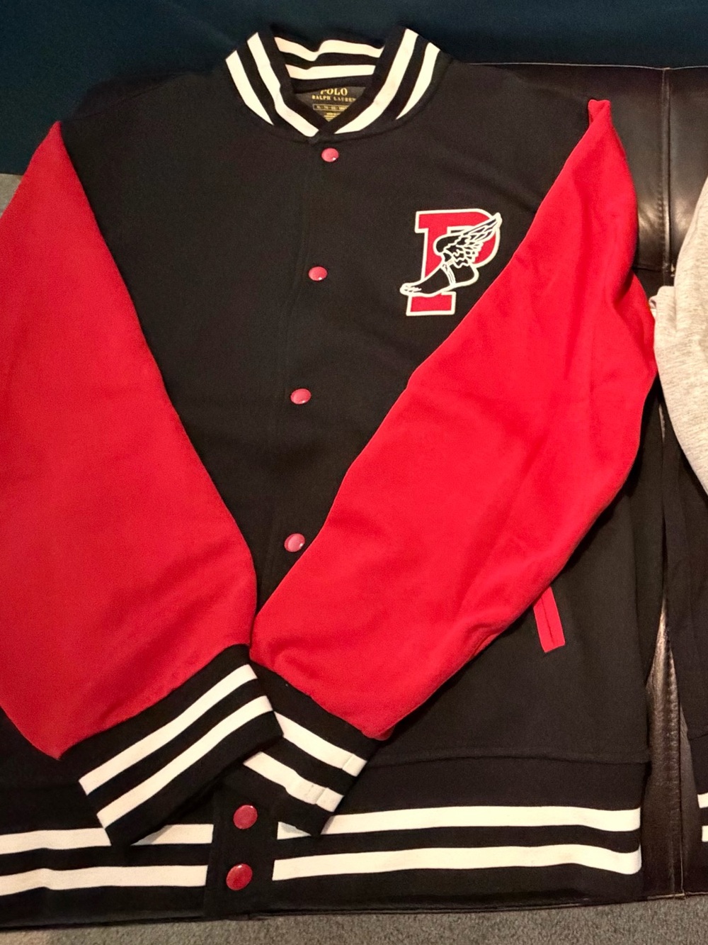 Polo by Ralph Lauren Black & Red Varsity Jacket P Wing
